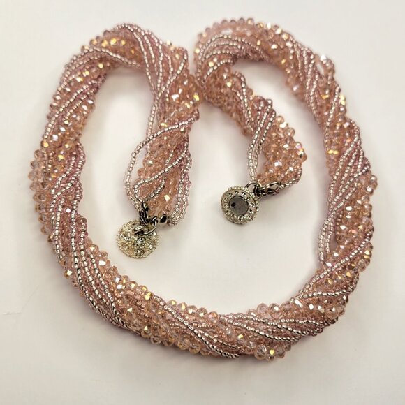 Multi Strand Braided Necklace Glass Bead Braided Necklace Beaded Twist Necklace - Picture 2 of 8